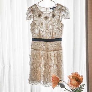 BCBG Max White Dress with Floral and Sequin Detail